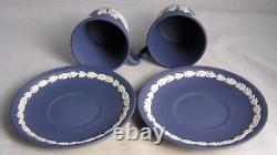 2Wedgwood #317 Jasperware Portland Blue Small Demitasse Cup & Saucers EXC