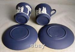 2Wedgwood #317 Jasperware Portland Blue Small Demitasse Cup & Saucers EXC