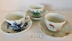 3 Antique Meissen Demitasse Cups & Saucers, Hand Painted, 1920s