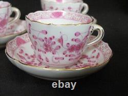 3 Meissen Indian Flower Pink Gold Demitasse Cups & Saucers Antique Porcelain