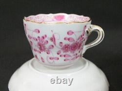 3 Meissen Indian Flower Pink Gold Demitasse Cups & Saucers Antique Porcelain