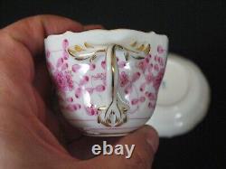 3 Meissen Indian Flower Pink Gold Demitasse Cups & Saucers Antique Porcelain