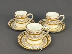 3 Minton for Tiffany H9 Gold Encrusted 2 Demitasse Cup & Saucer Sets c. 1900
