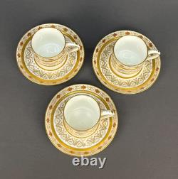 3 Minton for Tiffany H9 Gold Encrusted 2 Demitasse Cup & Saucer Sets c. 1900