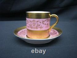 3 Paragon Rose Pink and Heavy Gilt (Gold) Demitasse Cups & Saucers c. 1905