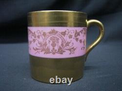 3 Paragon Rose Pink and Heavy Gilt (Gold) Demitasse Cups & Saucers c. 1905