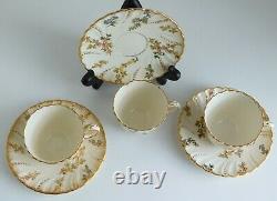 3 Rare 1900 Utzschneider & Co Sarreguemines Floral Demitasse Cups & Saucers