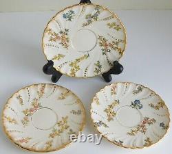 3 Rare 1900 Utzschneider & Co Sarreguemines Floral Demitasse Cups & Saucers