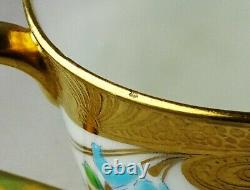 3 Rare Minton Gold Encrusted Blue & Green Enameled Demitasse Cup & Saucer Sets