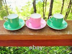 3 Vintage Paragon Demitasse Cups And Saucers Black Double Warrant C1939-1949