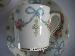 3 Vtg Crown Staffordshire blue bows & roses demitasse cup & saucer sets F4547