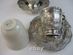 3 sets antique Lenox demitasse cups in Rococo style Webster silverplate holders