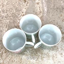 3 x Authentic Hermes Demitasse Cup & Saucer LES PIVOINES Limoges Porcelain