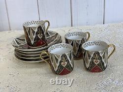 4 Antique Austria Alhambra Porcelain Chocolate Cups & 5 Saucers Set Demitasse