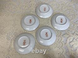 4 Antique Austria Alhambra Porcelain Chocolate Cups & 5 Saucers Set Demitasse