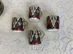 4 Antique Austria Alhambra Porcelain Chocolate Cups & 5 Saucers Set Demitasse