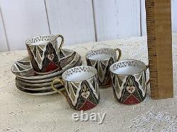 4 Antique Austria Alhambra Porcelain Chocolate Cups & 5 Saucers Set Demitasse