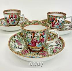 4 Antique Chinese Rose Medallion Demitasse Cups And Saucers