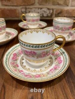 (4) Ch. Field Haviland Limoges Roses Gold Ivy Demitasse Cups & Sauces