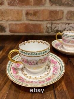 (4) Ch. Field Haviland Limoges Roses Gold Ivy Demitasse Cups & Sauces