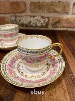 (4) Ch. Field Haviland Limoges Roses Gold Ivy Demitasse Cups & Sauces