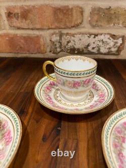 (4) Ch. Field Haviland Limoges Roses Gold Ivy Demitasse Cups & Sauces