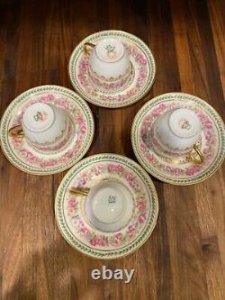 (4) Ch. Field Haviland Limoges Roses Gold Ivy Demitasse Cups & Sauces