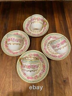 (4) Ch. Field Haviland Limoges Roses Gold Ivy Demitasse Cups & Sauces