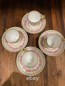 (4) Ch. Field Haviland Limoges Roses Gold Ivy Demitasse Cups & Sauces