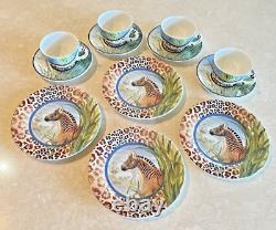 4 Espresson Cups & Saucers, Demitasse, Hand painted Savane by Gien France #540