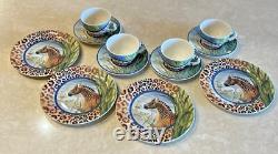 4 Espresson Cups & Saucers, Demitasse, Hand painted Savane by Gien France #540