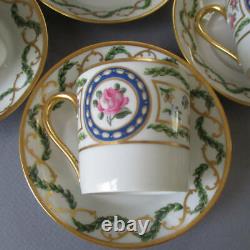 4 Fine HAVILAND Porcelain Demitasse Cups + Saucers Louveciennes ROSES Lush GILT