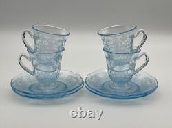 4 Fostoria Versailles Blue Demitasse or After Dinner Cups & Saucers