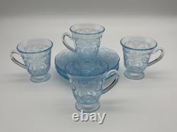 4 Fostoria Versailles Blue Demitasse or After Dinner Cups & Saucers