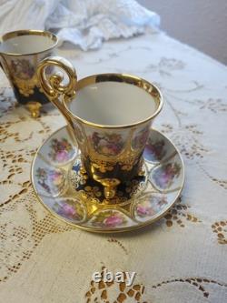 4 Fragonard Courting Couple Demitasse Cup & Saucer Sets Western Germany