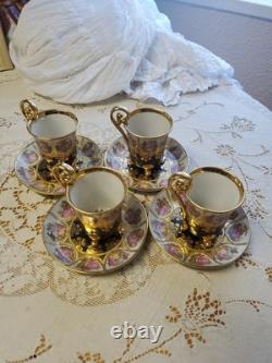 4 Fragonard Courting Couple Demitasse Cup & Saucer Sets Western Germany