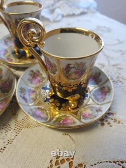 4 Fragonard Courting Couple Demitasse Cup & Saucer Sets Western Germany