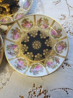 4 Fragonard Courting Couple Demitasse Cup & Saucer Sets Western Germany
