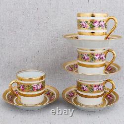 4 Haviland Limoges Louis Philippe Rose Pattern Demitasse Coffee Tea Cups Saucers