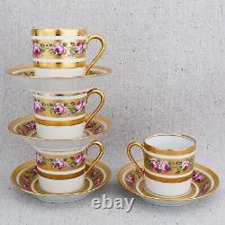 4 Haviland Limoges Louis Philippe Rose Pattern Demitasse Coffee Tea Cups Saucers