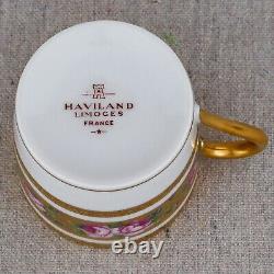 4 Haviland Limoges Louis Philippe Rose Pattern Demitasse Coffee Tea Cups Saucers