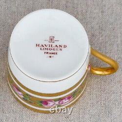 4 Haviland Limoges Louis Philippe Rose Pattern Demitasse Coffee Tea Cups Saucers