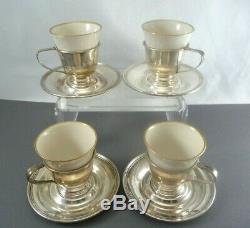 (4) International Sterling Silver Demitasse Cups Saucers Porcelain Liners 286gm
