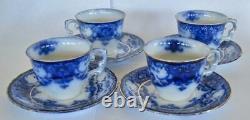 4 John Maddock and Sons Dainty Royal Vitreous Flow Blue Demitasse Cups/Saucers