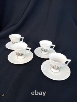 4 LENOX RUTLEDGE DEMITASSE CUPS & SAUCERS w ENAMELED FLOWERS & GOLD TRIM