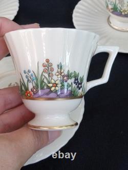 4 LENOX RUTLEDGE DEMITASSE CUPS & SAUCERS w ENAMELED FLOWERS & GOLD TRIM