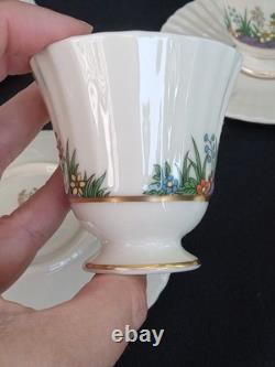 4 LENOX RUTLEDGE DEMITASSE CUPS & SAUCERS w ENAMELED FLOWERS & GOLD TRIM