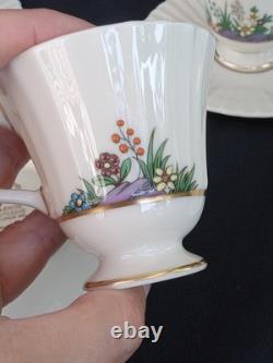 4 LENOX RUTLEDGE DEMITASSE CUPS & SAUCERS w ENAMELED FLOWERS & GOLD TRIM