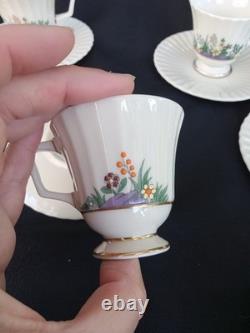 4 LENOX RUTLEDGE DEMITASSE CUPS & SAUCERS w ENAMELED FLOWERS & GOLD TRIM