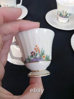 4 LENOX RUTLEDGE DEMITASSE CUPS & SAUCERS w ENAMELED FLOWERS & GOLD TRIM